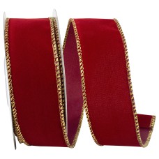 1.5 Inch Scarlet Velvet Wired Ribbon With Gold Edges, 10 Yard Spool (1 Spool) SALE ITEM